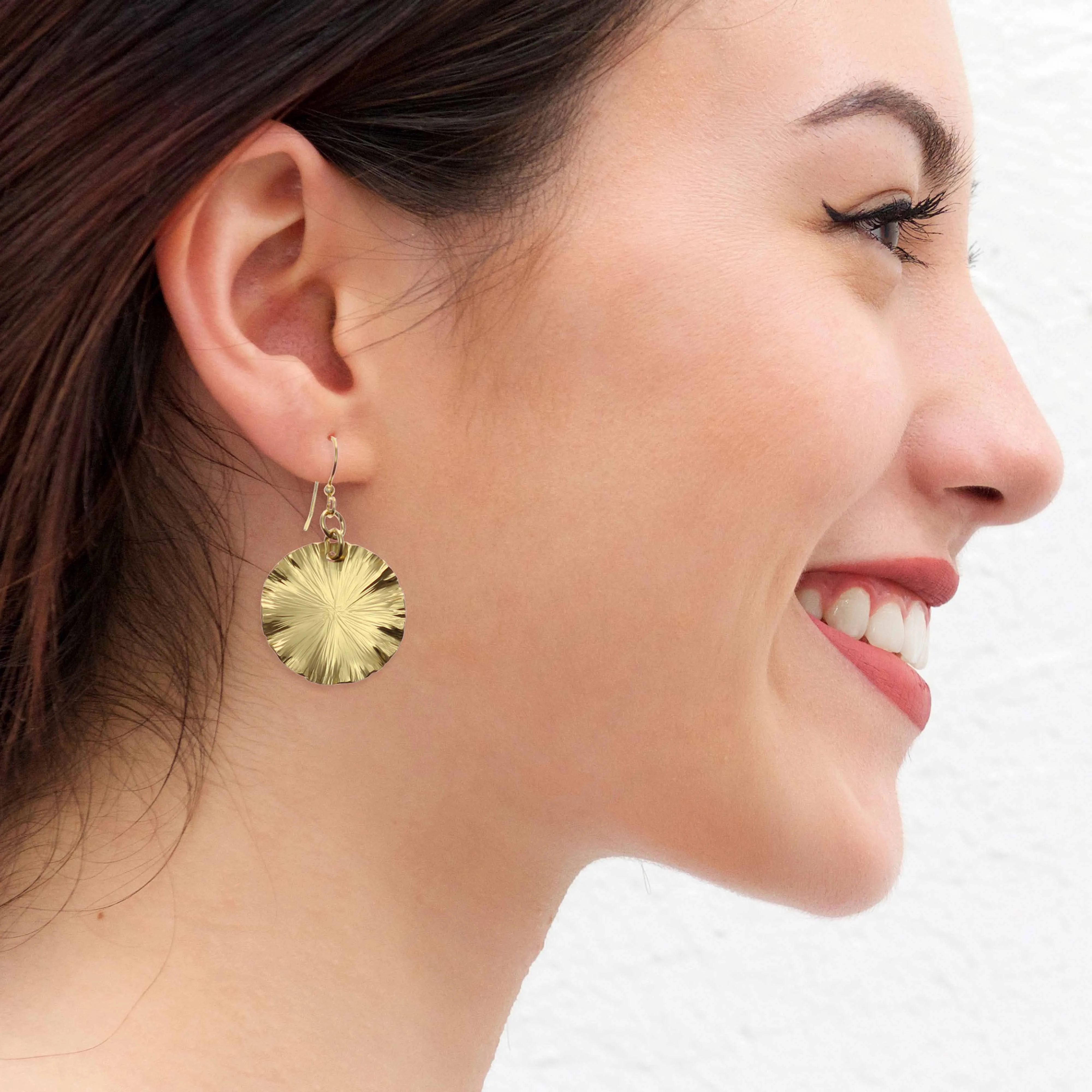 Small Nu Gold Brass Lily Pad Leaf Earrings