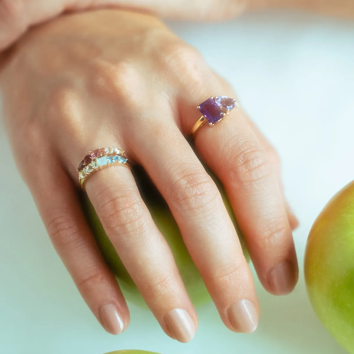 Solid Gold Modern Ombre Birthstone Ring