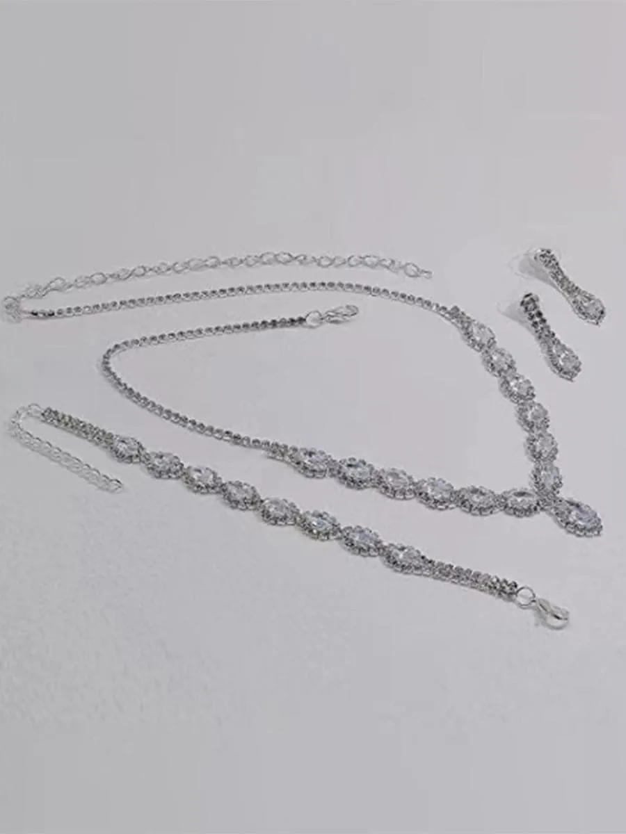 Sparkling Rhinestone Necklace Earrings Bracelet Set MSE00128