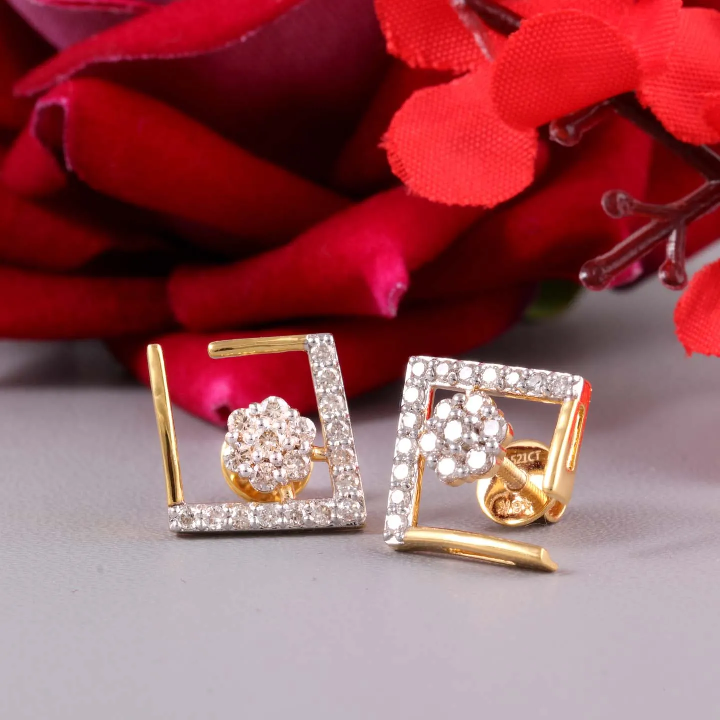 Square Open Diamond Stud Earring