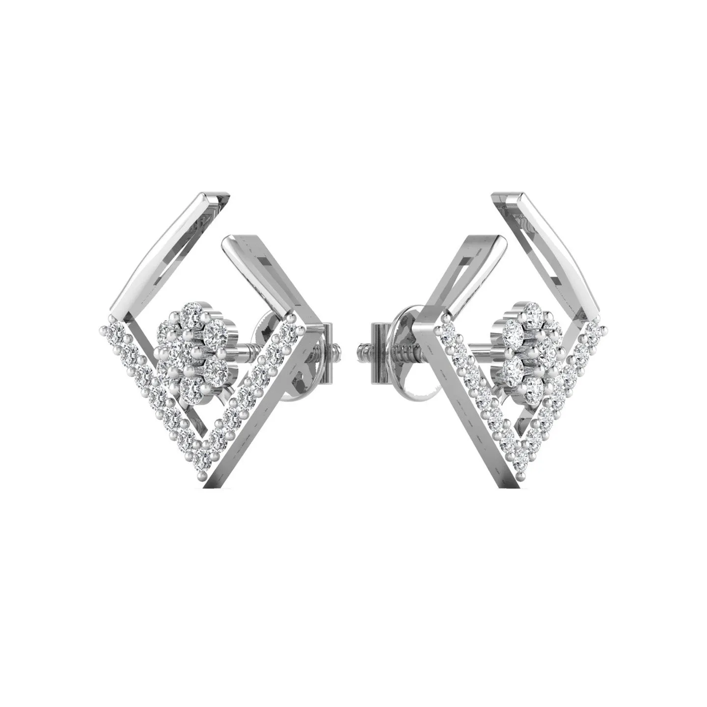 Square Open Diamond Stud Earring