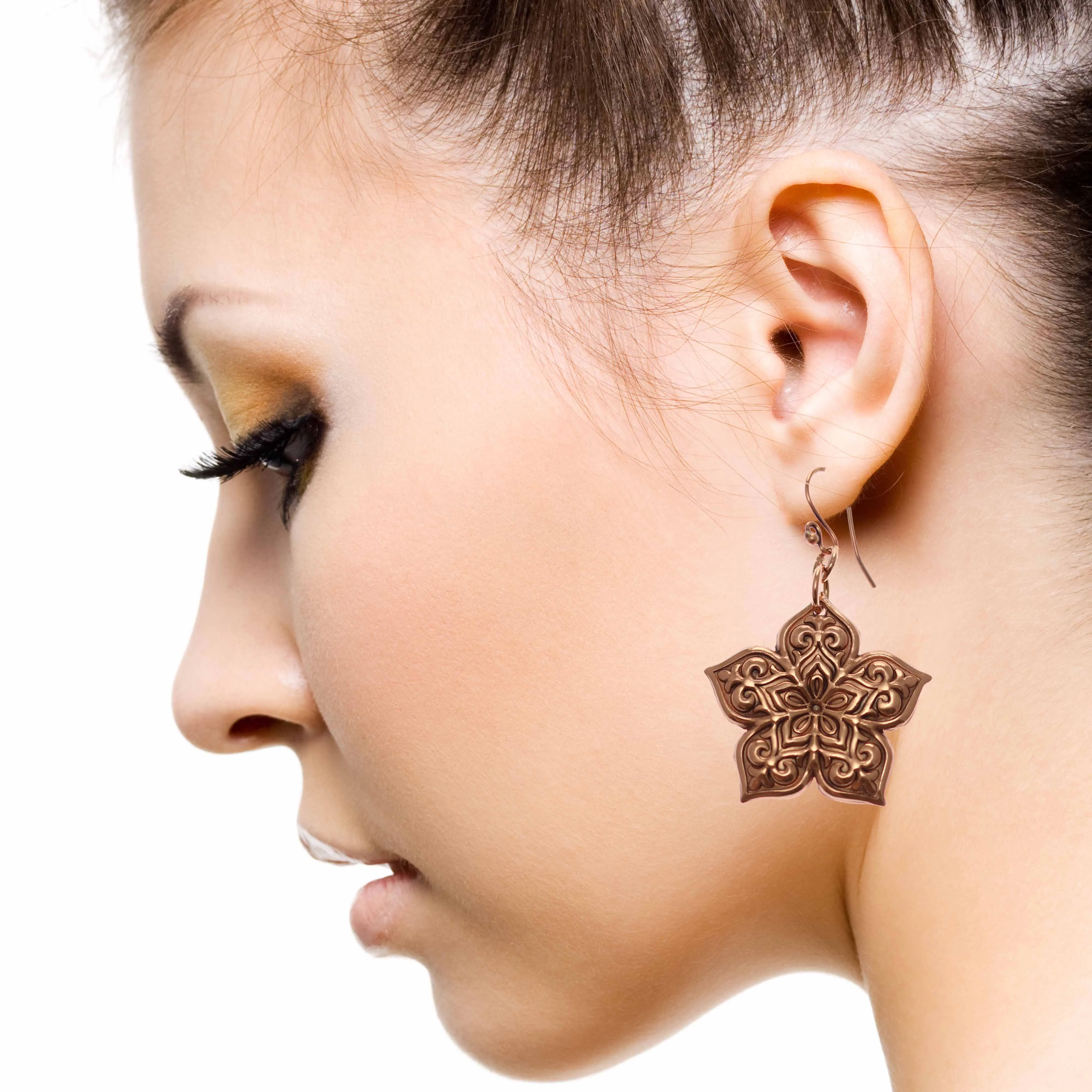 Starflower Mandala Copper Drop Earrings