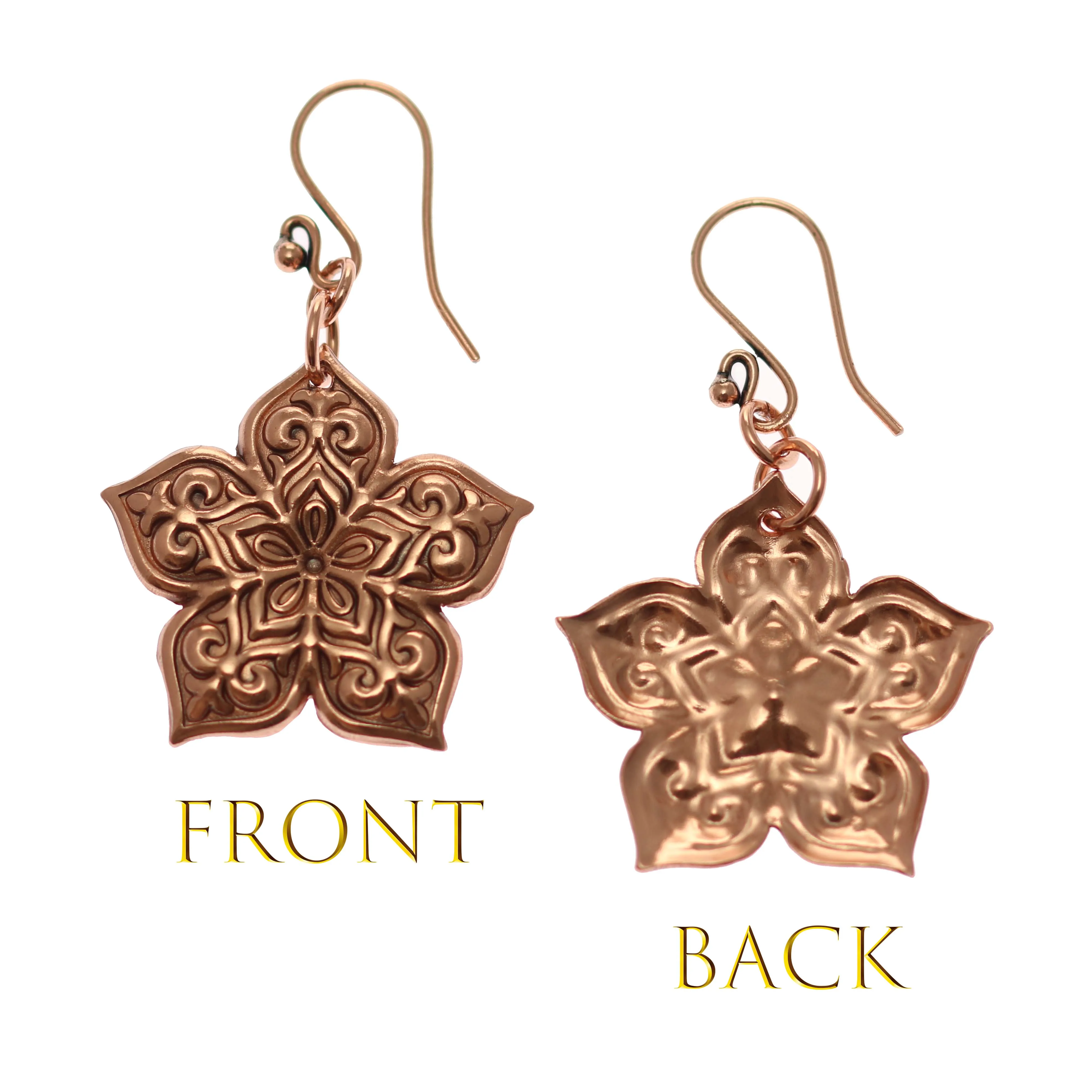 Starflower Mandala Copper Drop Earrings