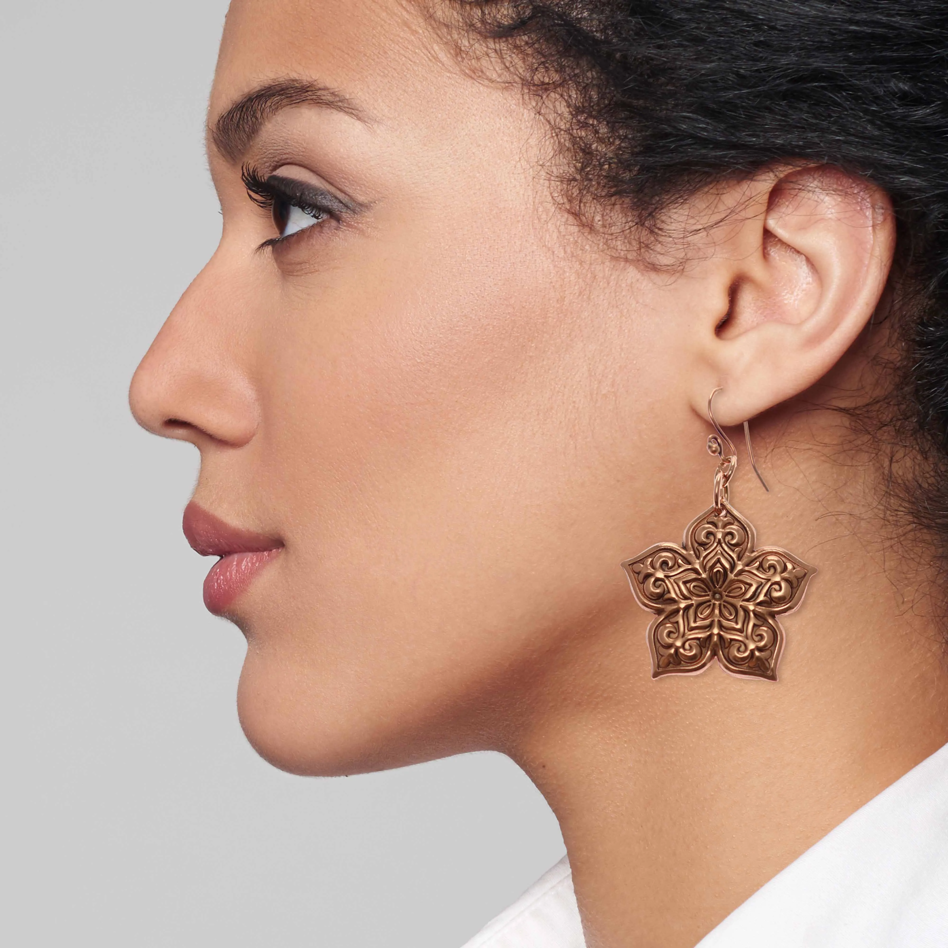 Starflower Mandala Copper Drop Earrings