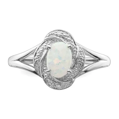 Sterling Silver Diamond & Oval Gemstone Birthstone Rings