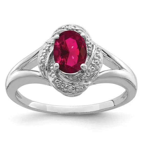 Sterling Silver Diamond & Oval Gemstone Birthstone Rings