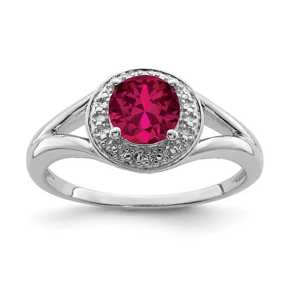 Sterling Silver Diamond & Round Birthstone Halo-Style Rings