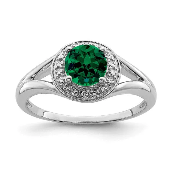 Sterling Silver Diamond & Round Birthstone Halo-Style Rings