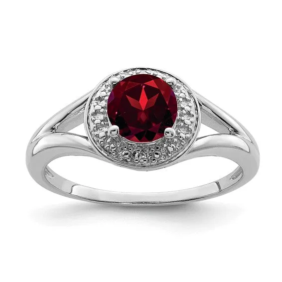 Sterling Silver Diamond & Round Birthstone Halo-Style Rings