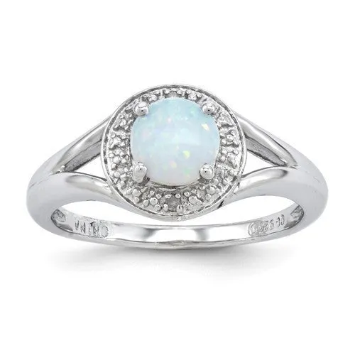 Sterling Silver Diamond & Round Birthstone Halo-Style Rings