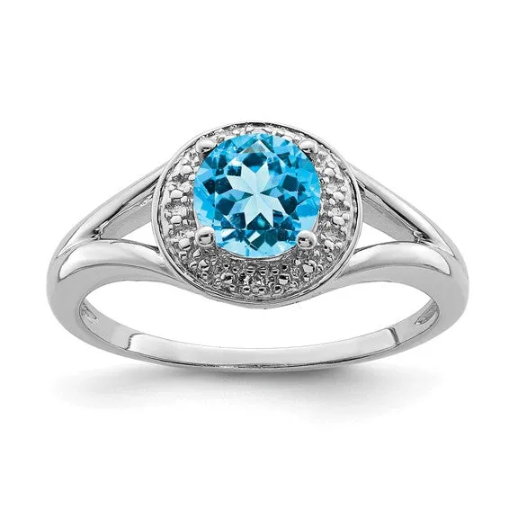 Sterling Silver Diamond & Round Birthstone Halo-Style Rings