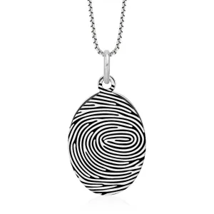 Sterling Silver Fingerprint Oval Pendant