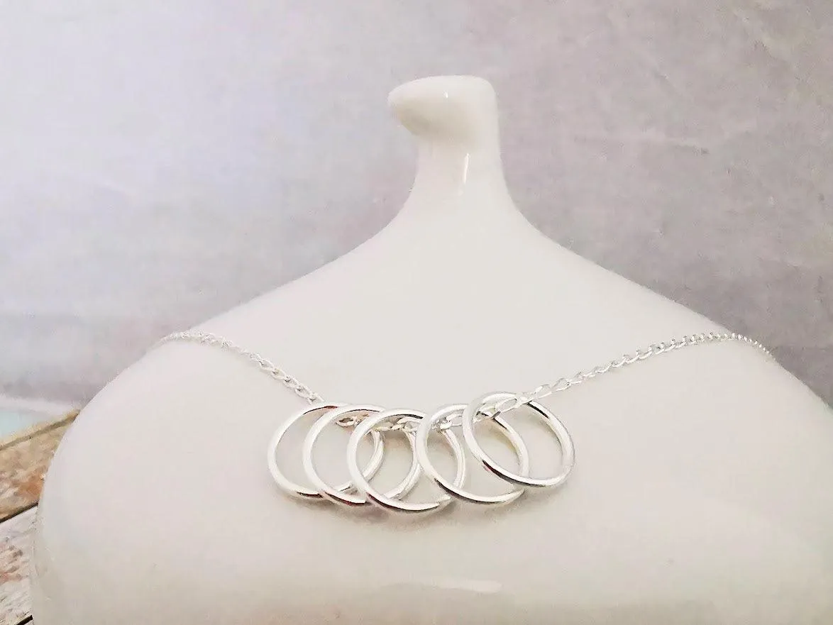 Sterling Silver Five Ring Story Necklace