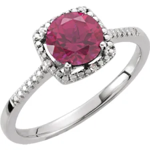 Sterling Silver Gemstone & .01 CTW Diamond Halo-Style Rings