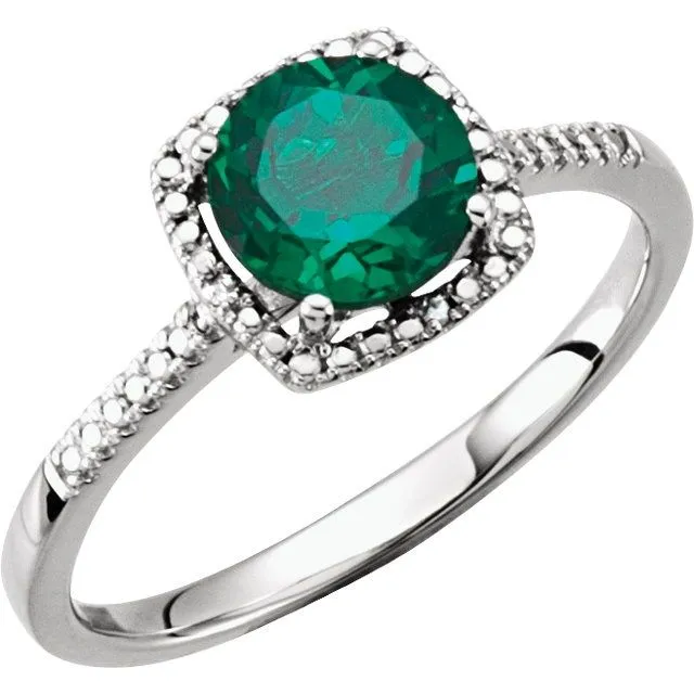 Sterling Silver Gemstone & .01 CTW Diamond Halo-Style Rings