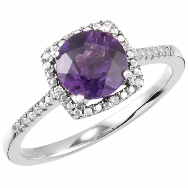 Sterling Silver Gemstone & .01 CTW Diamond Halo-Style Rings