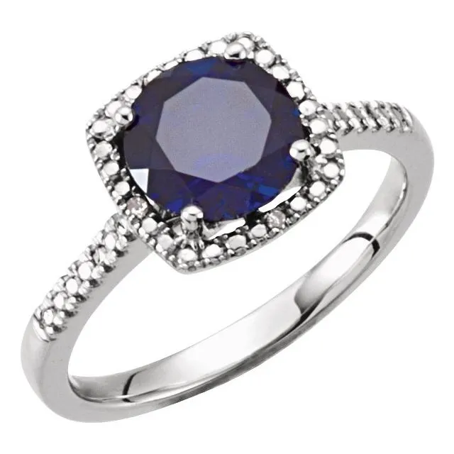 Sterling Silver Gemstone & .01 CTW Diamond Halo-Style Rings