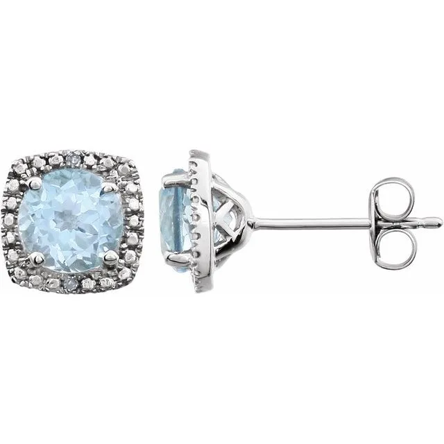 Sterling Silver Gemstone & .015 CTW Diamond Halo-Style Earrings