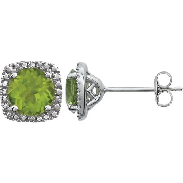 Sterling Silver Gemstone & .015 CTW Diamond Halo-Style Earrings