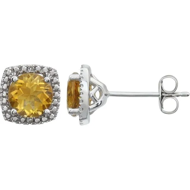 Sterling Silver Gemstone & .015 CTW Diamond Halo-Style Earrings