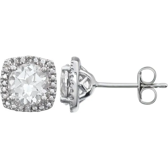 Sterling Silver Gemstone & .015 CTW Diamond Halo-Style Earrings