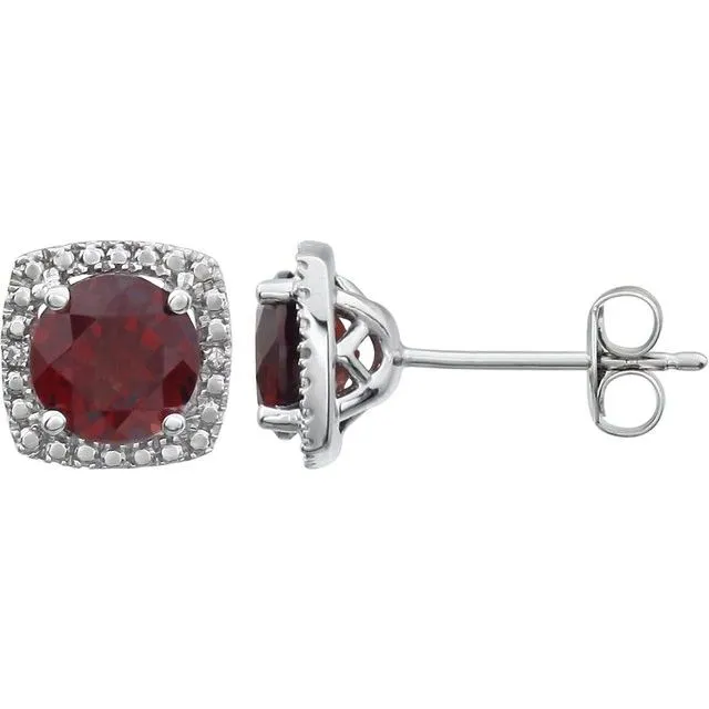 Sterling Silver Gemstone & .015 CTW Diamond Halo-Style Earrings