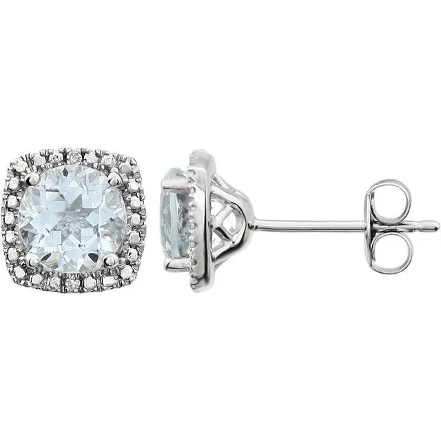 Sterling Silver Gemstone & .015 CTW Diamond Halo-Style Earrings