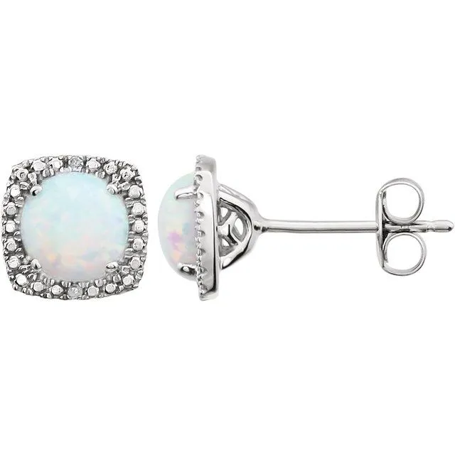 Sterling Silver Gemstone & .015 CTW Diamond Halo-Style Earrings