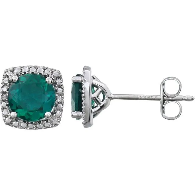 Sterling Silver Gemstone & .015 CTW Diamond Halo-Style Earrings