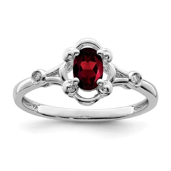 Sterling Silver Gemstone Oval & Diamond Birthstone Rings