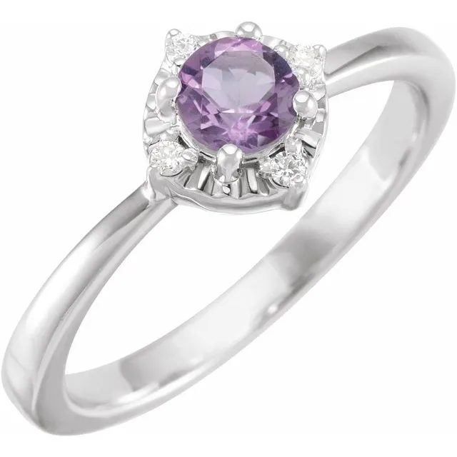 Sterling Silver or 14k Gold Gemstone and .04 CTW Diamond Halo-Style Rings