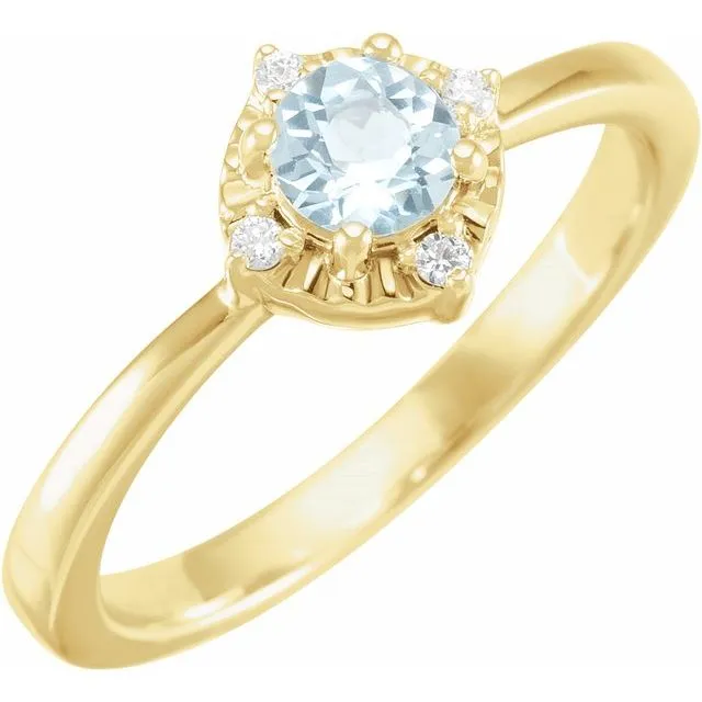 Sterling Silver or 14k Gold Gemstone and .04 CTW Diamond Halo-Style Rings