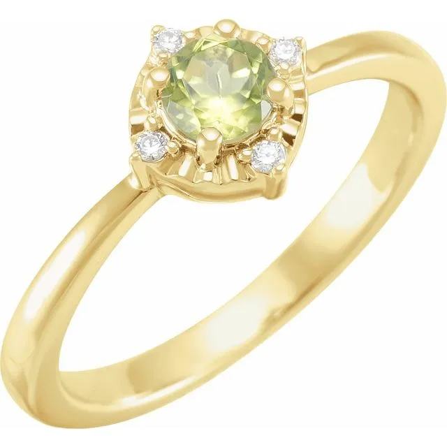 Sterling Silver or 14k Gold Gemstone and .04 CTW Diamond Halo-Style Rings