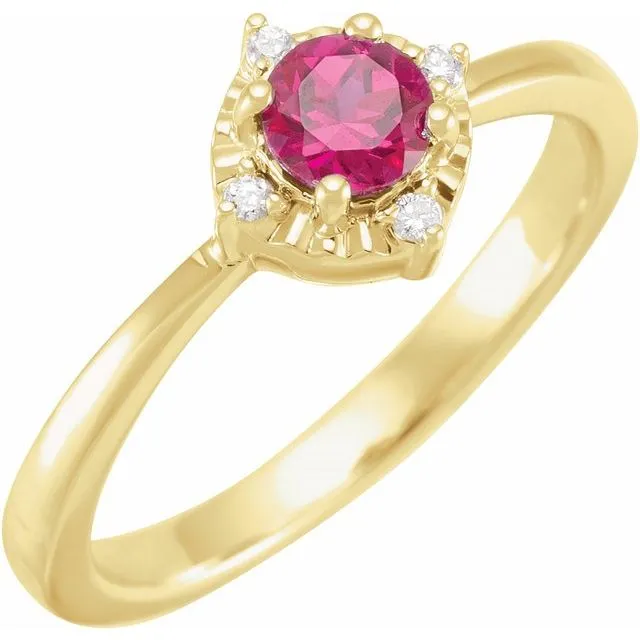 Sterling Silver or 14k Gold Gemstone and .04 CTW Diamond Halo-Style Rings