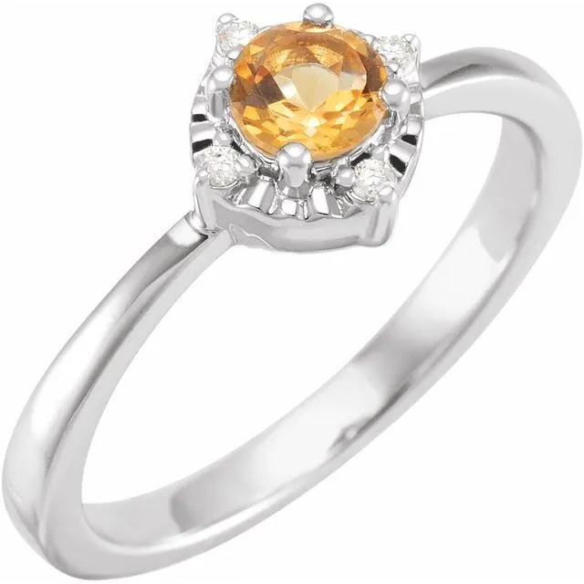 Sterling Silver or 14k Gold Gemstone and .04 CTW Diamond Halo-Style Rings