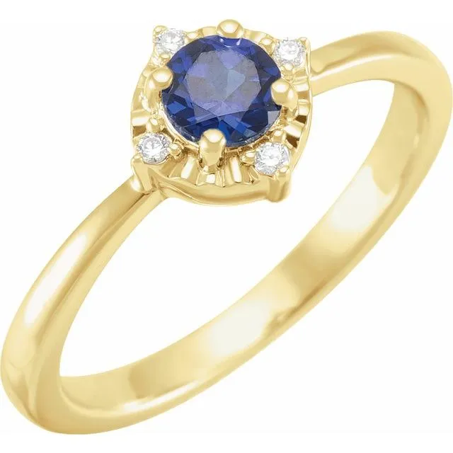 Sterling Silver or 14k Gold Gemstone and .04 CTW Diamond Halo-Style Rings