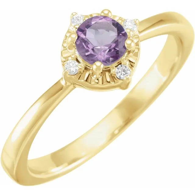 Sterling Silver or 14k Gold Gemstone and .04 CTW Diamond Halo-Style Rings