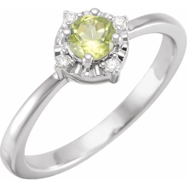 Sterling Silver or 14k Gold Gemstone and .04 CTW Diamond Halo-Style Rings