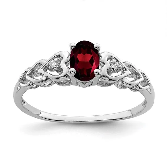 Sterling Silver Oval Gemstone & Diamond Hearts Rings