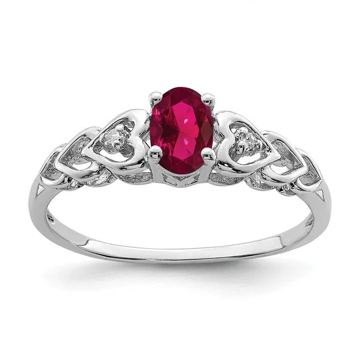 Sterling Silver Oval Gemstone & Diamond Hearts Rings