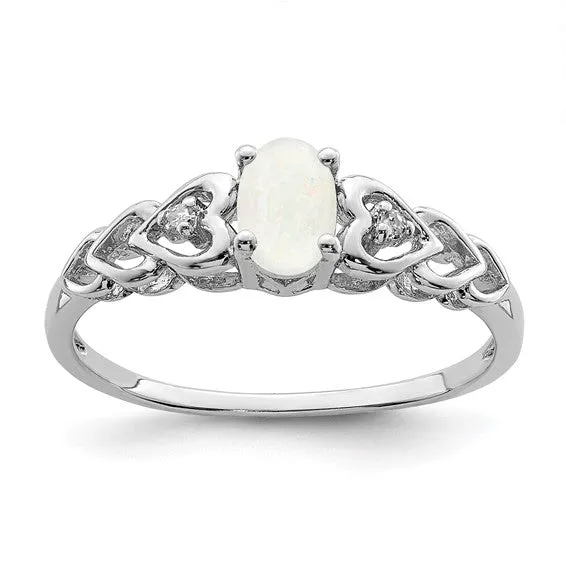 Sterling Silver Oval Gemstone & Diamond Hearts Rings