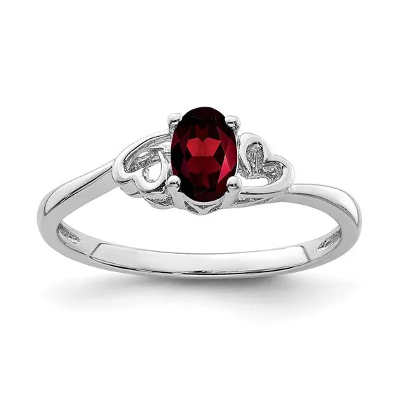 Sterling Silver Oval Gemstone Double Heart Birthstone Rings