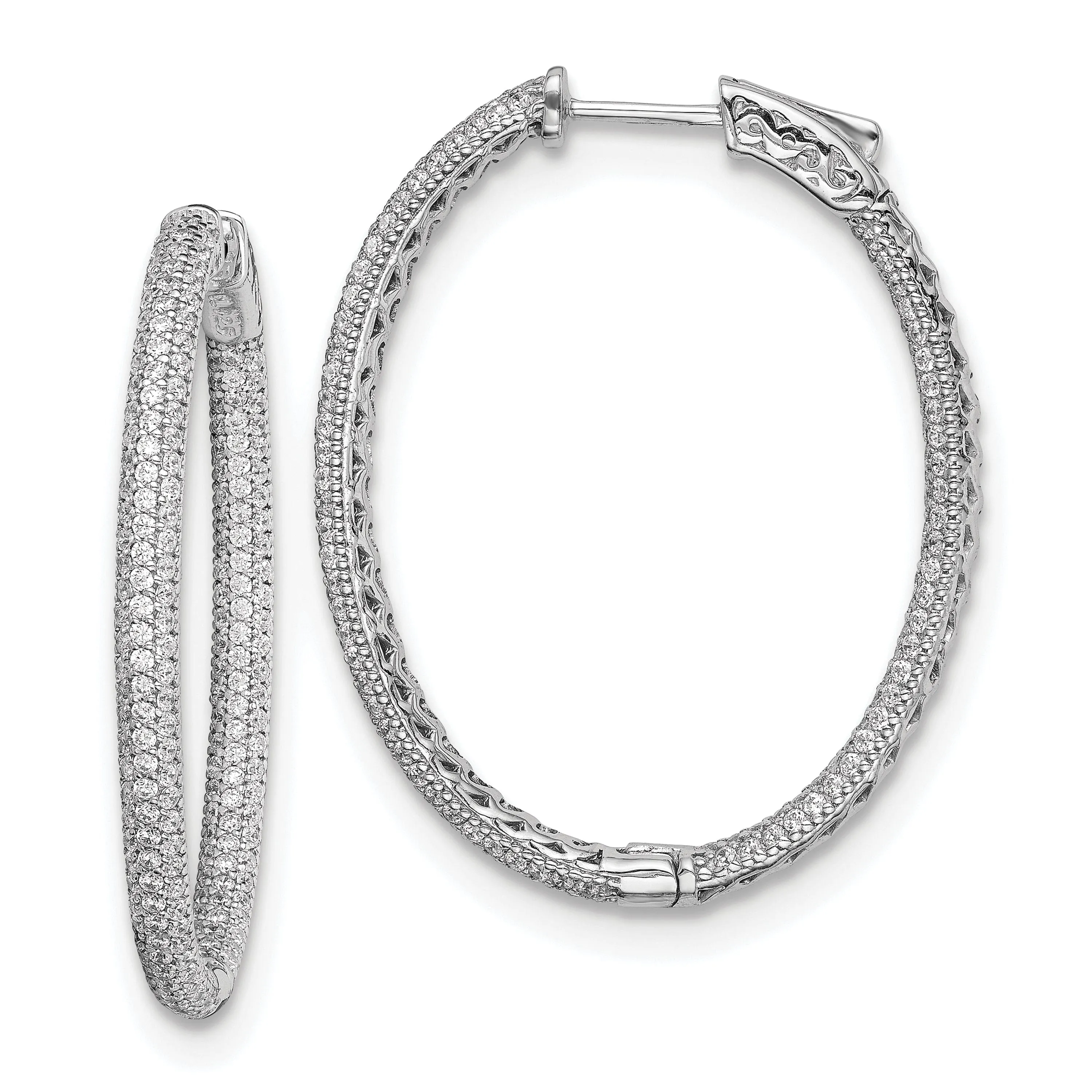 Sterling Silver Pave Oval Hoop Earrings