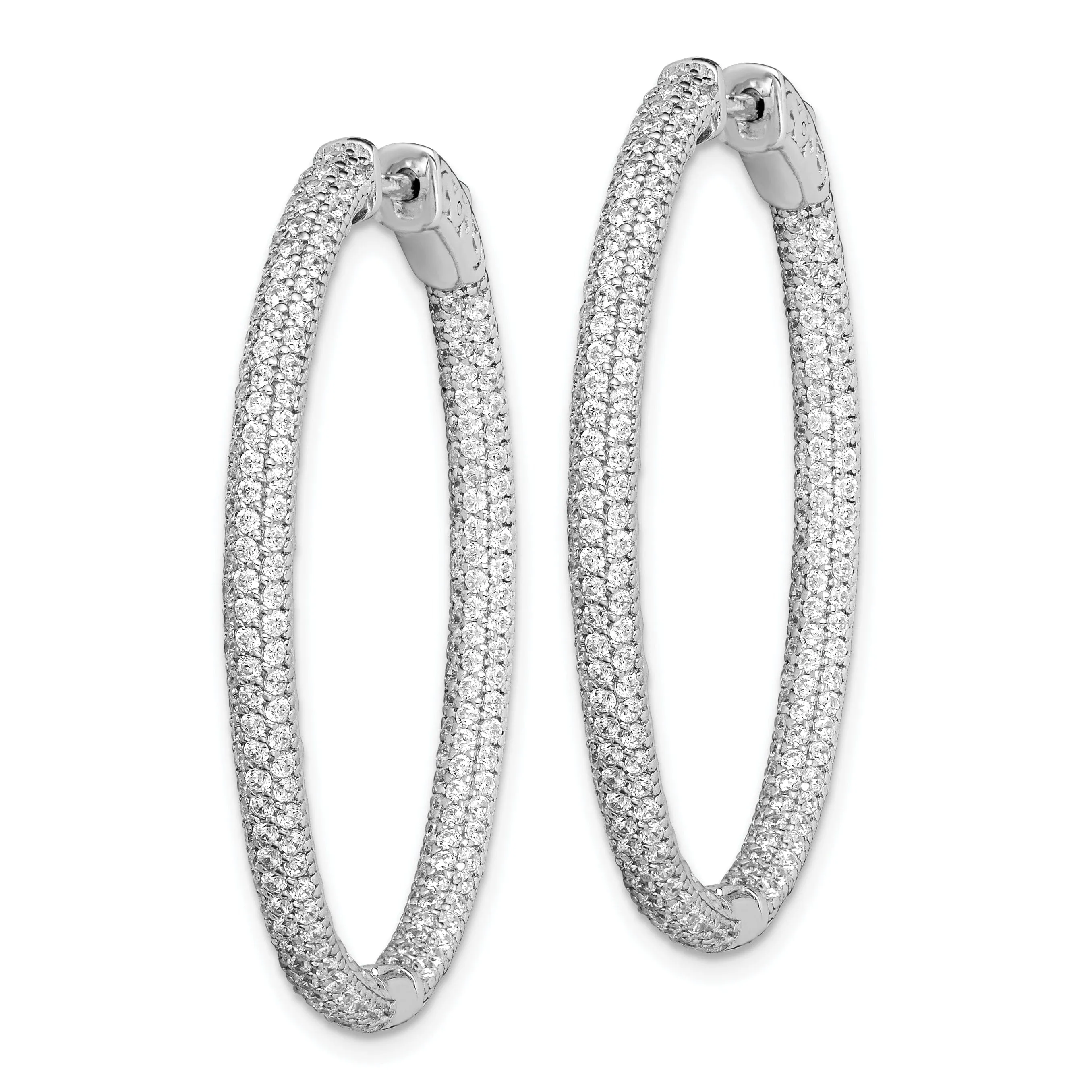 Sterling Silver Pave Oval Hoop Earrings