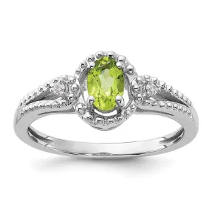 Sterling Silver Peridot And Diamond Beaded Swirl Ring