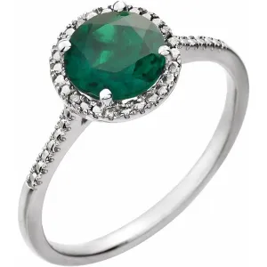 Sterling Silver Round Gemstone & .01 CTW Diamond Halo-Style Rings