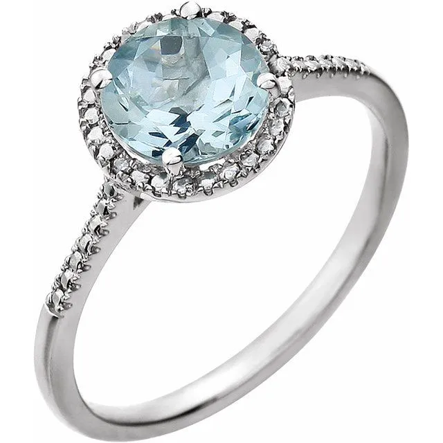 Sterling Silver Round Gemstone & .01 CTW Diamond Halo-Style Rings