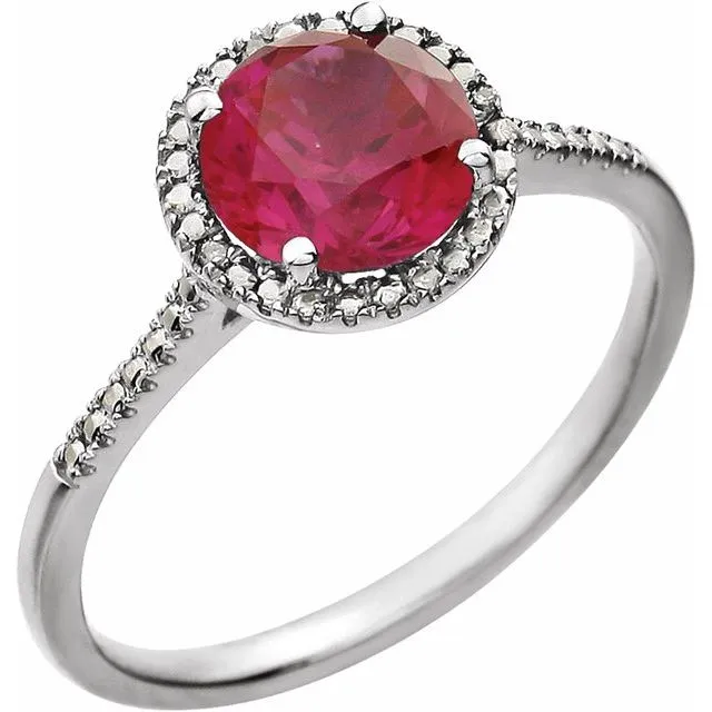 Sterling Silver Round Gemstone & .01 CTW Diamond Halo-Style Rings