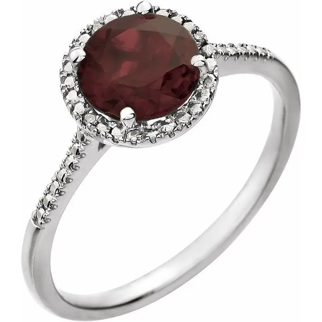 Sterling Silver Round Gemstone & .01 CTW Diamond Halo-Style Rings