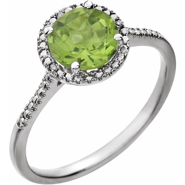 Sterling Silver Round Gemstone & .01 CTW Diamond Halo-Style Rings